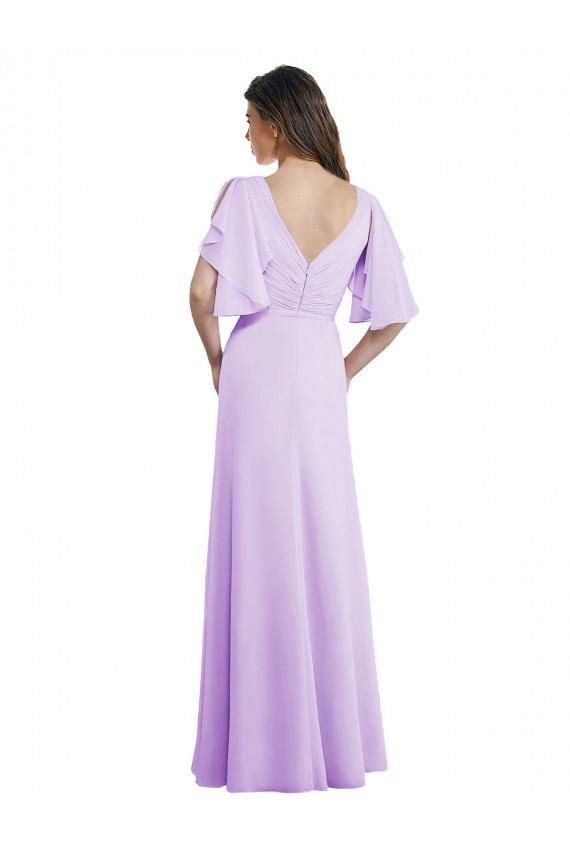 Vendeurs de Lilas Trapèze Col V Mousseline Longue Robes demoiselle d'honneur