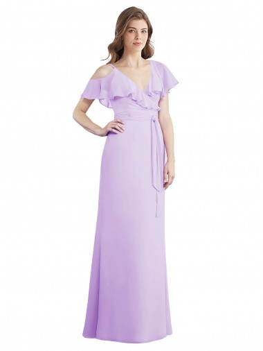Vendeurs de Lilas Trapèze Col V Mousseline Longue Robes demoiselle d'honneur