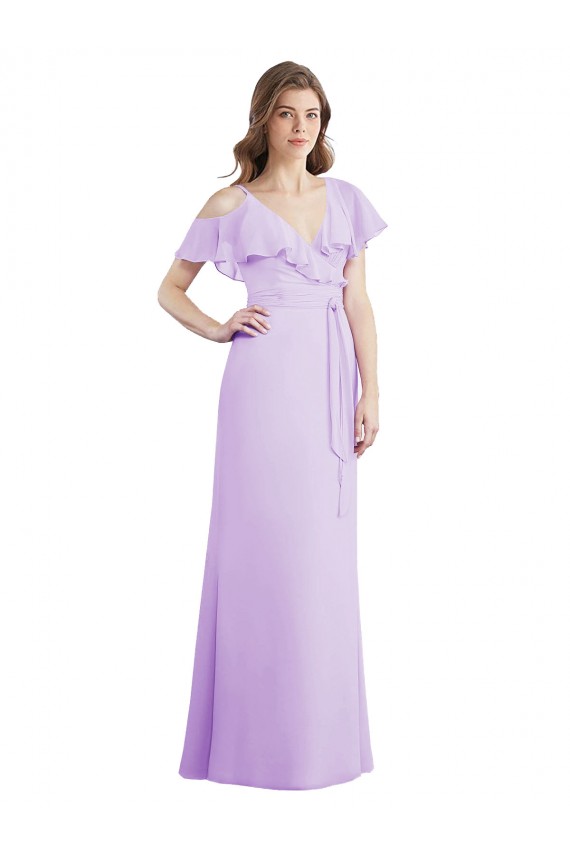 Vendeurs de Lilas Trapèze Col V Mousseline Longue Robes demoiselle d'honneur