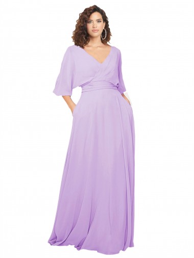 Vendeurs de Lilas Trapèze Col V Mousseline Longue Robes demoiselle d'honneur