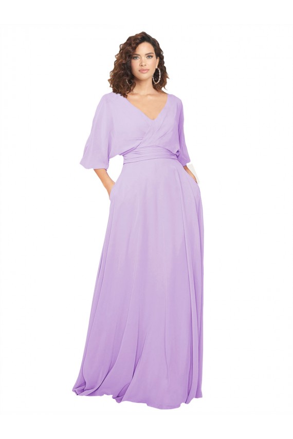 Vendeurs de Lilas Trapèze Col V Mousseline Longue Robes demoiselle d'honneur