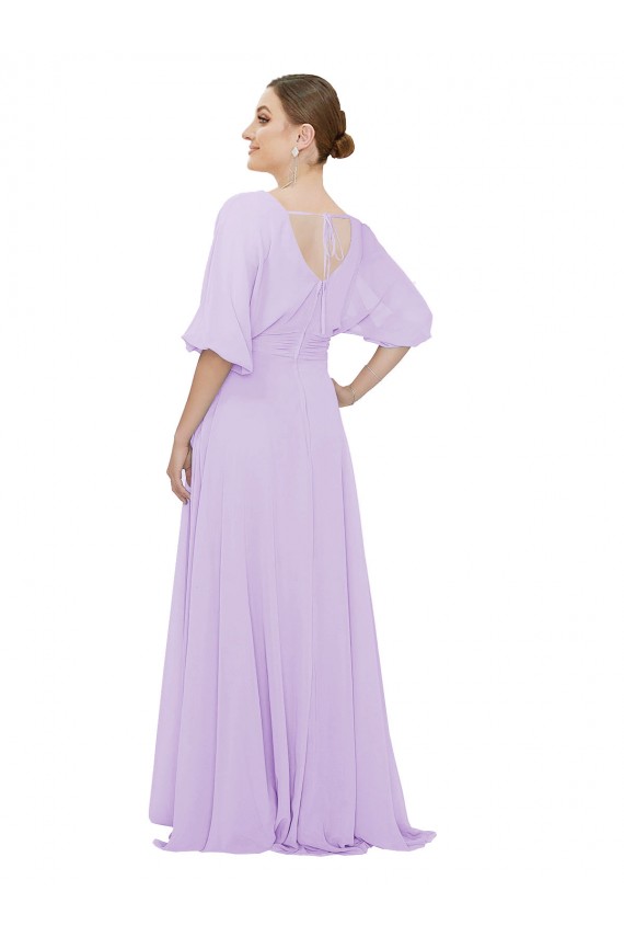 Vendeurs de Lilas Trapèze Col V Mousseline Longue Robes demoiselle d'honneur