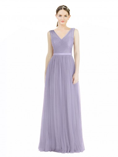 Vendeurs de Lilas Trapèze Col V Tulle Longue Robes demoiselle d'honneur