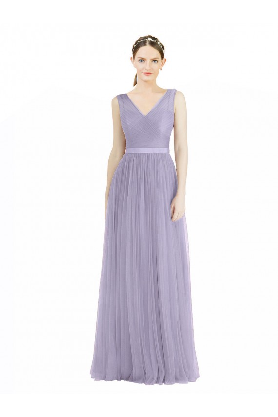 Vendeurs de Lilas Trapèze Col V Tulle Longue Robes demoiselle d'honneur