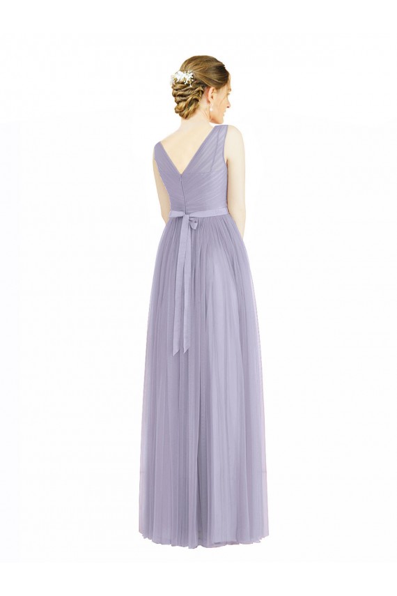 Vendeurs de Lilas Trapèze Col V Tulle Longue Robes demoiselle d'honneur