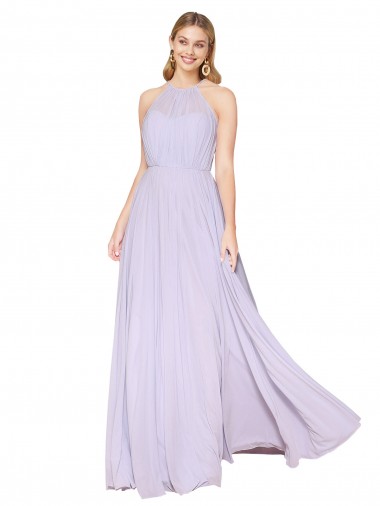 Vendeurs de Lilas Trapèze Licou Col Haut Mousseline Longue Formelles Robes demoiselle d'honneur / Robes de soirée / Robes de bal