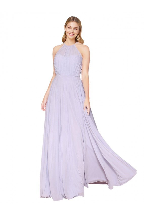 Vendeurs de Lilas Trapèze Licou Col Haut Mousseline Longue Formelles Robes demoiselle d'honneur / Robes de soirée / Robes de bal