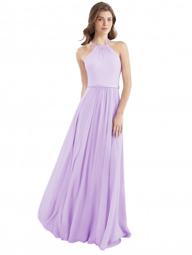 Vendeurs de Lilas Trapèze Licou Mousseline Longue Robes demoiselle d'honneur