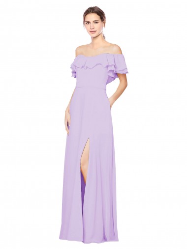 Vendeurs de Lilas Trapèze Épaule Dénudée Sans bretelle Mousseline Longue Robes demoiselle d'honneur
