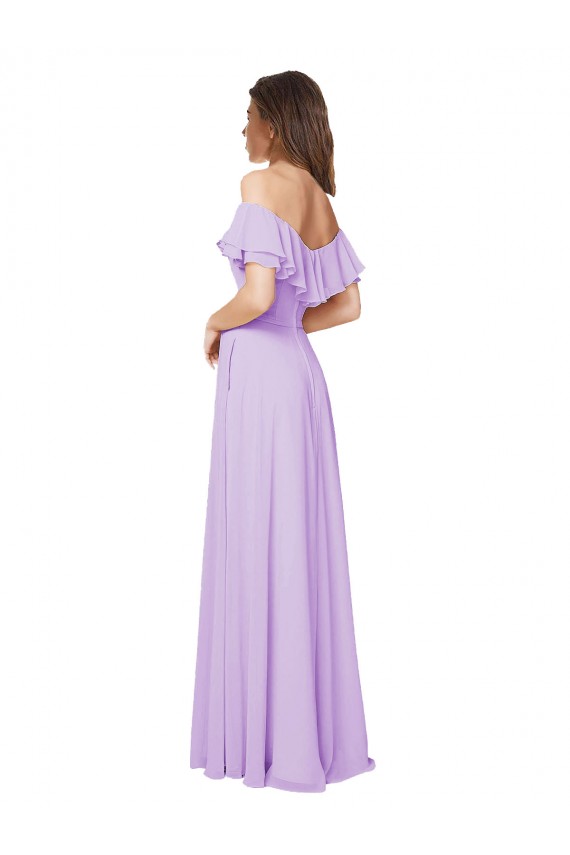 Vendeurs de Lilas Trapèze Épaule Dénudée Sans bretelle Mousseline Longue Robes demoiselle d'honneur