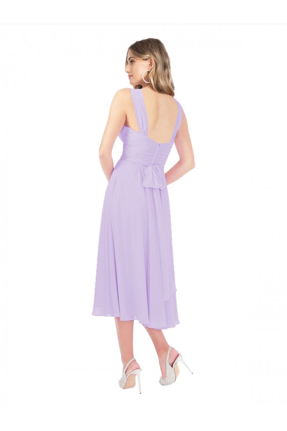 Vendeurs de Lilas Trapèze midi Mousseline Courte Asymétrique Robes demoiselle d'honneur / Robes de cocktail