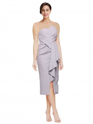 Vendeurs de Lilas arctique Fourreau Sans bretelle midi Crêpe Stretch Courte Asymétrique Robes demoiselle d'honneur / Robes de soirée / Robes de cocktail