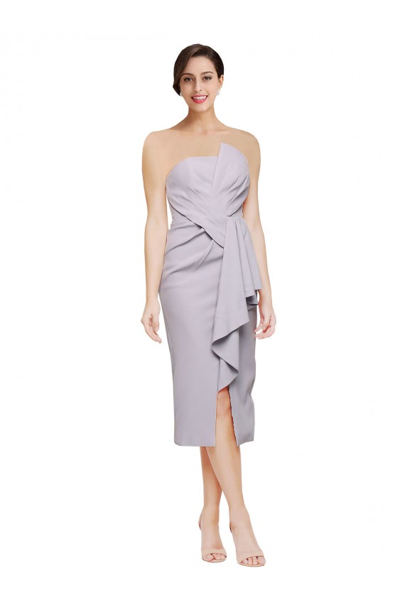 Vendeurs de Lilas arctique Fourreau Sans bretelle midi Crêpe Stretch Courte Asymétrique Robes demoiselle d'honneur / Robes de soirée / Robes de cocktail