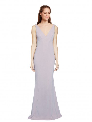Vendeurs de Lilas arctique Sirène Col V Crêpe Stretch Longue Formelles Robes demoiselle d'honneur / Robes de soirée / Robes de bal