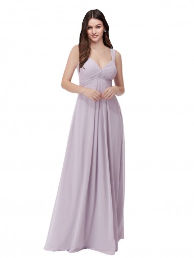 Vendeurs de Lueur rose Trapèze Col V Mousseline Longue Robes demoiselle d'honneur