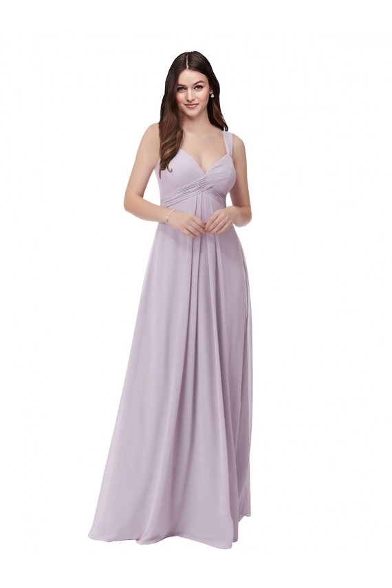 Vendeurs de Lueur rose Trapèze Col V Mousseline Longue Robes demoiselle d'honneur