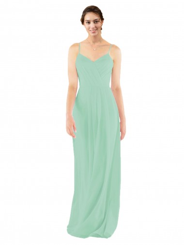 Vendeurs de Menthe verte Fourreau Col V Mousseline Longue Robes demoiselle d'honneur