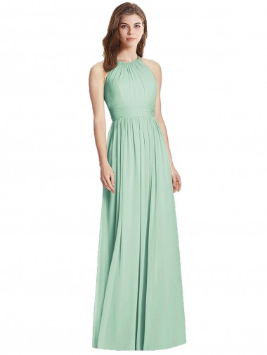 Vendeurs de Menthe verte Trapèze Licou Mousseline Longue Robes demoiselle d'honneur