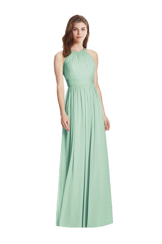 Vendeurs de Menthe verte Trapèze Licou Mousseline Longue Robes demoiselle d'honneur
