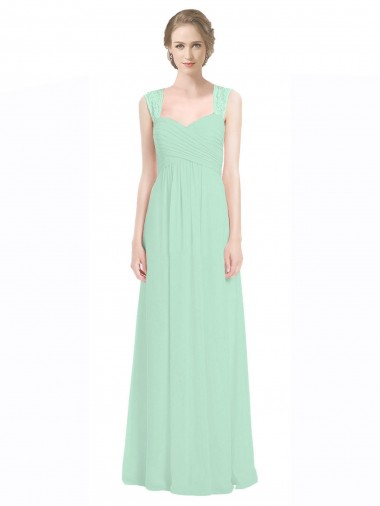 Vendeurs de Menthe verte Trapèze Mousseline Dentelle Longue Robes demoiselle d'honneur