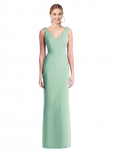Vendeurs de Menthe verte Trompette Col V Mousseline Longue Robes demoiselle d'honneur