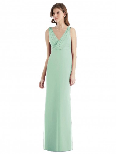 Vendeurs de Menthe verte Trompette Col V Mousseline Longue Robes demoiselle d'honneur