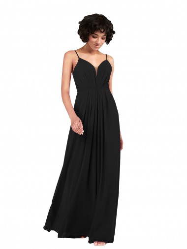 Vendeurs de Noir Colonne Col V Mousseline Longue Formelles Robes demoiselle d'honneur / Robes de soirée