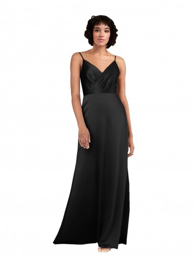 Vendeurs de Noir Colonne Col V Satiné Soyeux Longue Asymétrique Formelles Robes demoiselle d'honneur / Robes de soirée / Robes de bal