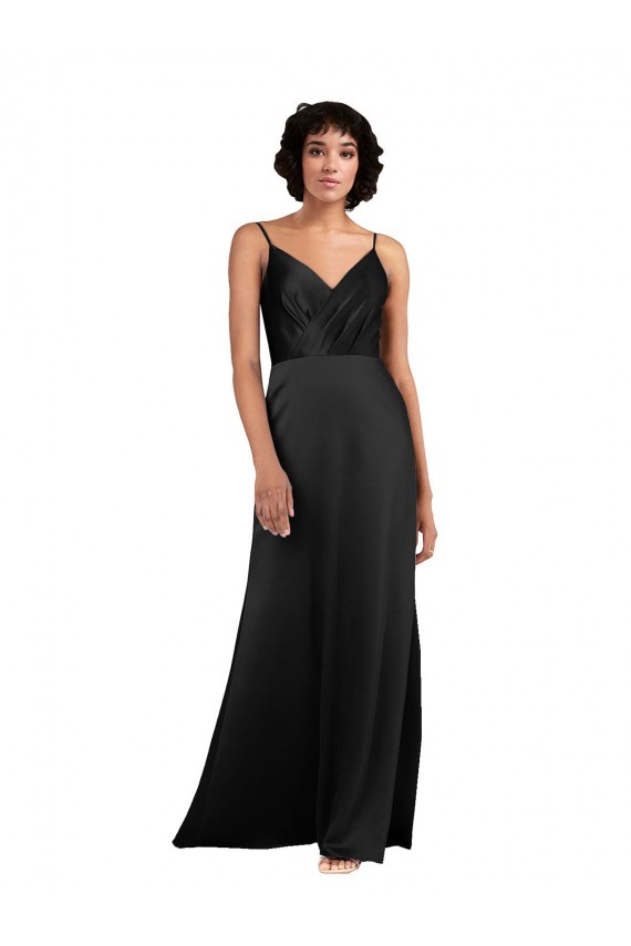 Vendeurs de Noir Colonne Col V Satiné Soyeux Longue Asymétrique Formelles Robes demoiselle d'honneur / Robes de soirée / Robes de bal