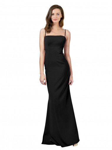Vendeurs de Noir Fourreau Bretelles spaghetti Col Carré Crêpe Stretch Longue Formelles Robes demoiselle d'honneur / Robes de soirée / Robes de bal