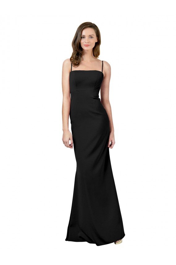 Vendeurs de Noir Fourreau Bretelles spaghetti Col Carré Crêpe Stretch Longue Formelles Robes demoiselle d'honneur / Robes de soirée / Robes de bal