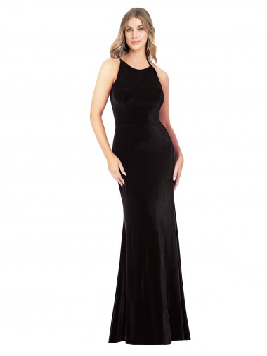 Vendeurs de Noir Fourreau Bretelles spaghetti Col bijou Velours Stretch Longue Formelles Robes demoiselle d'honneur / Robes de soirée / Robes de bal