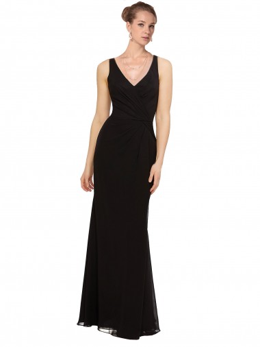 Vendeurs de Noir Fourreau Col V Mousseline Longue Robes demoiselle d'honneur