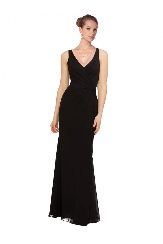Vendeurs de Noir Fourreau Col V Mousseline Longue Robes demoiselle d'honneur
