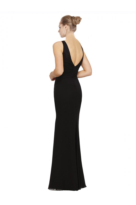 Vendeurs de Noir Fourreau Col V Mousseline Longue Robes demoiselle d'honneur