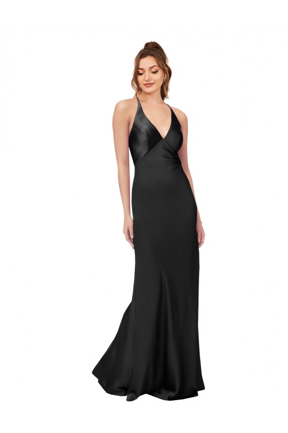 Vendeurs de Noir Fourreau Col V Satiné Soyeux Longue Formelles Robes demoiselle d'honneur / Robes de soirée / Robes de bal