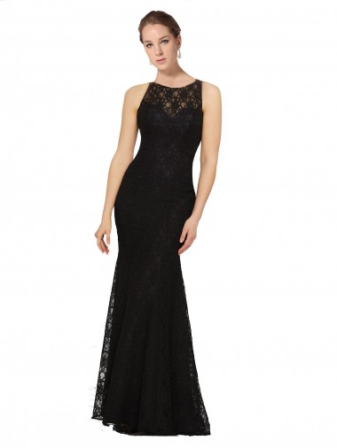 Vendeurs de Noir Fourreau Col bijou Dentelle Longue Robes demoiselle d'honneur