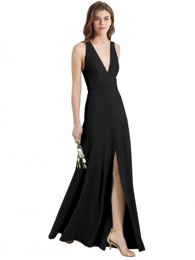 Vendeurs de Noir Fourreau Licou Col V Crêpe Stretch Longue Formelles Robes demoiselle d'honneur / Robes de soirée / Robes de bal