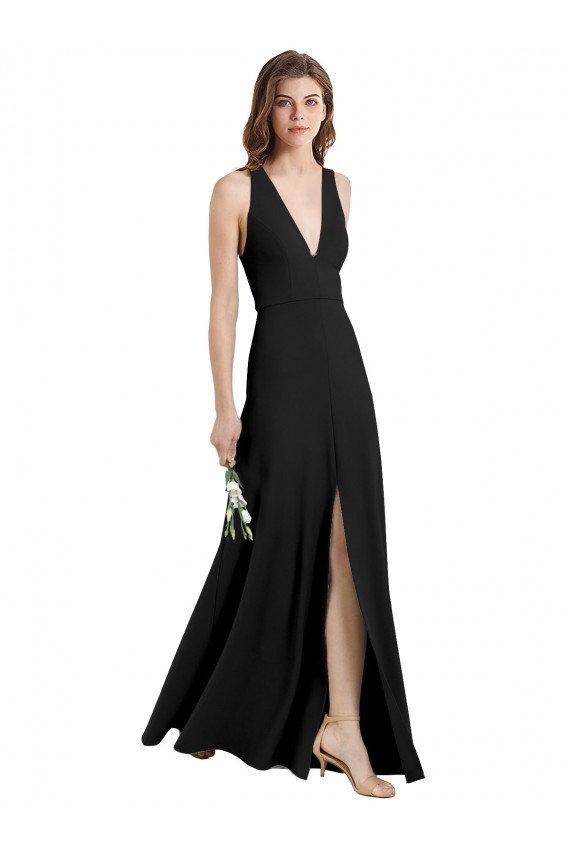 Vendeurs de Noir Fourreau Licou Col V Crêpe Stretch Longue Formelles Robes demoiselle d'honneur / Robes de soirée / Robes de bal