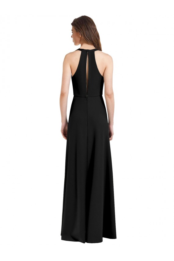 Vendeurs de Noir Fourreau Licou Col V Crêpe Stretch Longue Formelles Robes demoiselle d'honneur / Robes de soirée / Robes de bal