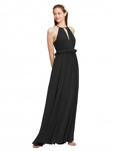 Vendeurs de Noir Fourreau Licou Mousseline Longue Robes demoiselle d'honneur