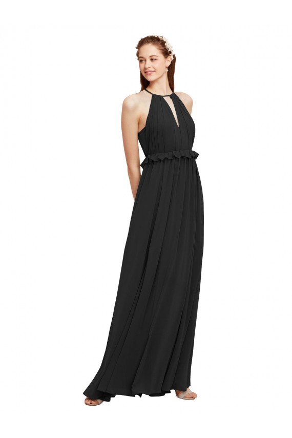 Vendeurs de Noir Fourreau Licou Mousseline Longue Robes demoiselle d'honneur