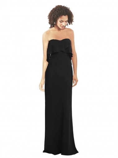 Vendeurs de Noir Fourreau Sans bretelle Mousseline Longue Robes demoiselle d'honneur