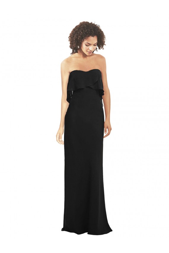Vendeurs de Noir Fourreau Sans bretelle Mousseline Longue Robes demoiselle d'honneur