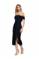 Vendeurs de Noir Fourreau Épaule Dénudée Col Carré midi Crêpe Stretch Courte Robes demoiselle d'honneur / Robes de soirée / Robes de cocktail
