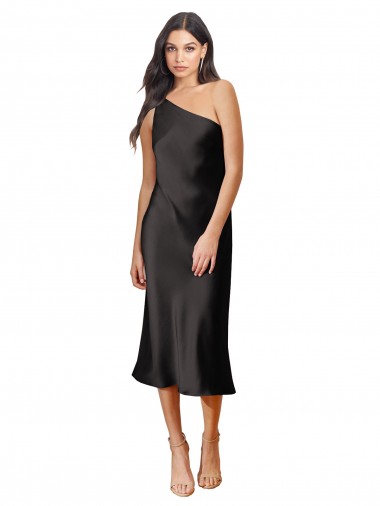 Vendeurs de Noir Fourreau midi Satiné Stretch Courte Robes demoiselle d'honneur / Robes de soirée / Robes de cocktail