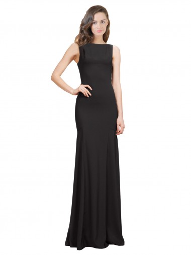 Vendeurs de Noir Sirène Bateau Crêpe Stretch Longue Robes demoiselle d'honneur / Robes de bal