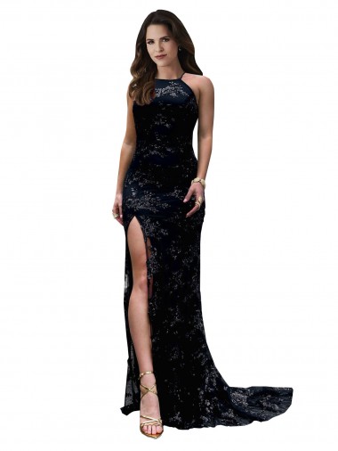 Vendeurs de Noir Sirène Col Haut Dentelle Longue Formelles Robes demoiselle d'honneur / Robes de soirée / Robes de bal