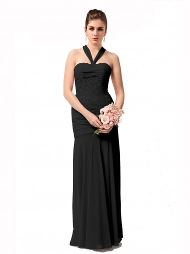 Vendeurs de Noir Sirène Licou Mousseline Longue Robes demoiselle d'honneur