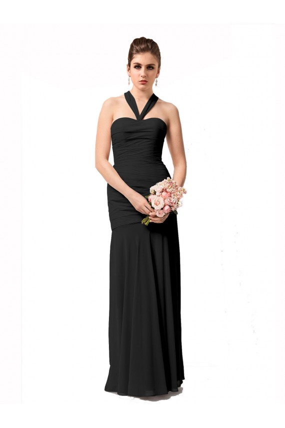 Vendeurs de Noir Sirène Licou Mousseline Longue Robes demoiselle d'honneur
